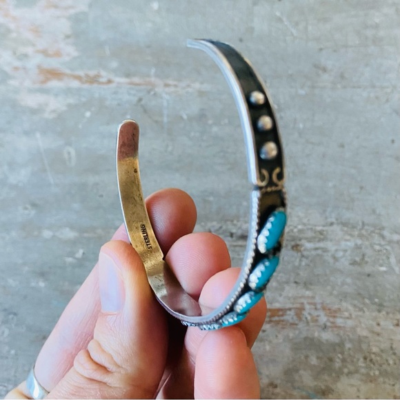 ♥️ Native American ♥️ Vintage Sterling Silver & Turquoise Stacker Cuff - Picture 10 of 16